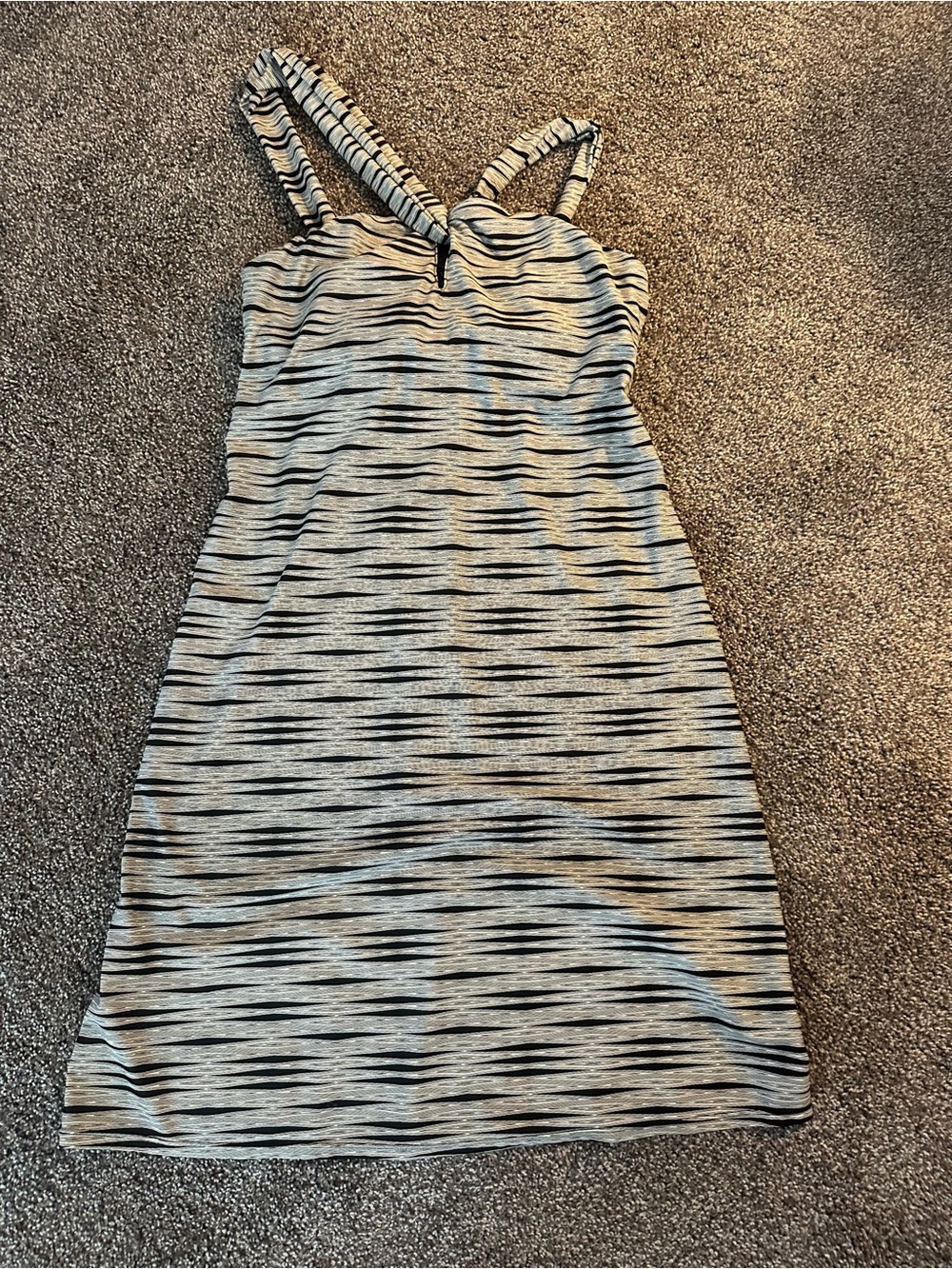 Athleta Gray and Black Striped Midi Dress